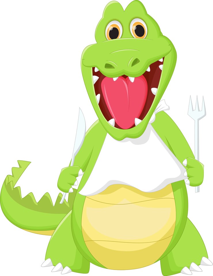Vector cocodrilo feliz preparándose para comer