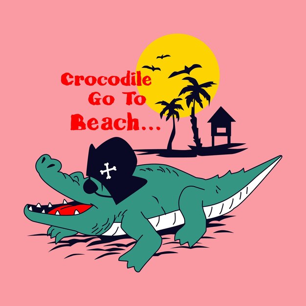 cocodrilo ir a la playa diseño dibujos animados vector ilustración