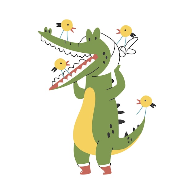 Cocodrilo lindo cura el personaje de dibujos animados de vector de dientes aislado en un fondo blanco