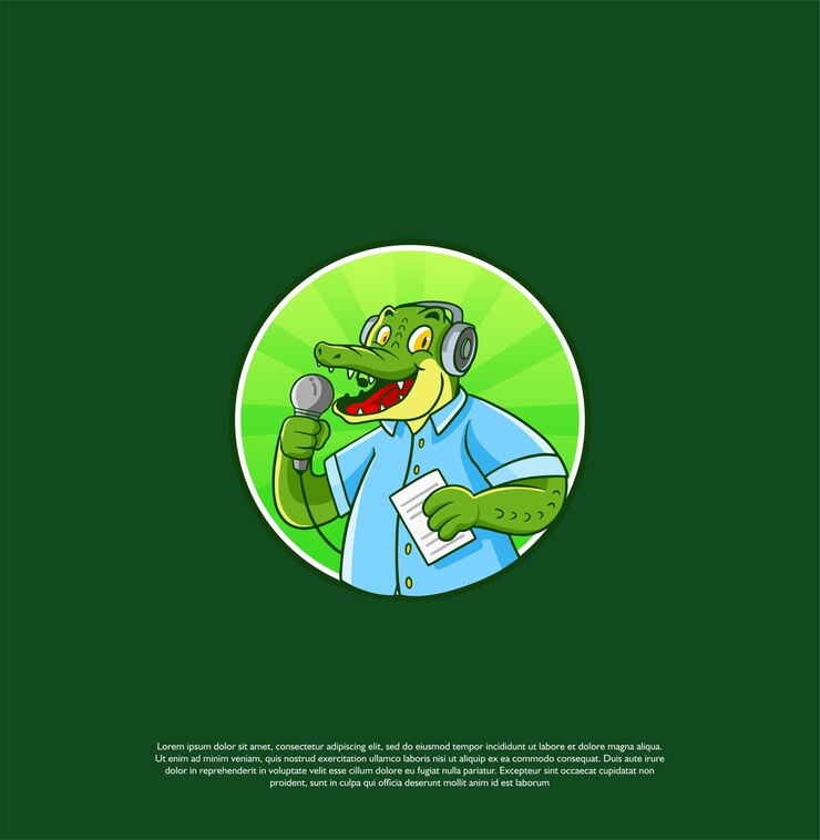 Vector cocodrilo con micrófono vector logo mascota
