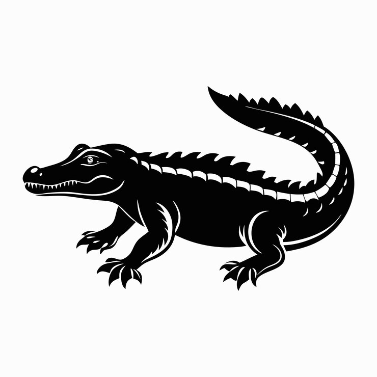 Vector un cocodrilo negro con un fondo blanco que dice cocodriles