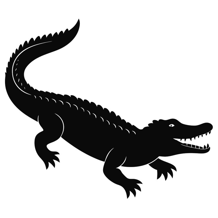 Vector un cocodrilo negro con un fondo blanco que dice cocodrillo en él