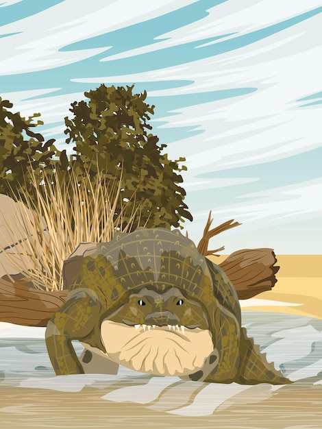 El cocodrilo del Nilo Crocodylus niloticus entra en el agua