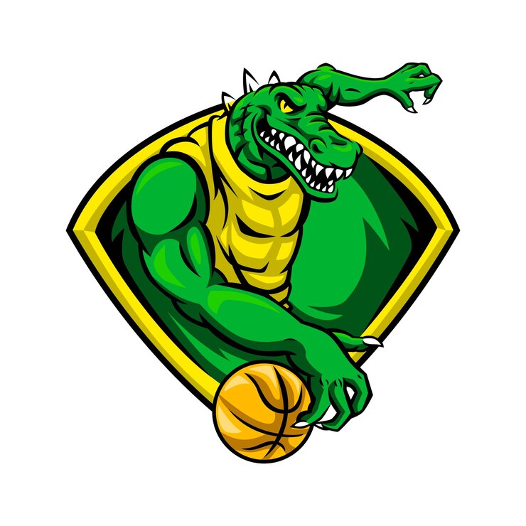 Vector el cocodrilo con la pelota de baloncesto y la camiseta