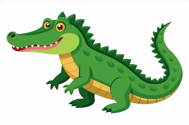un cocodrilo verde de dibujos animados con una boca amarilla y un fondo blanco
