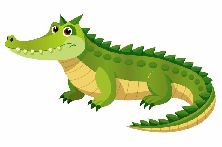Vector un cocodrilo verde de dibujos animados con una boca verde y un fondo blanco