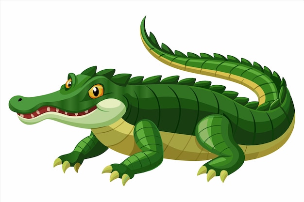 un cocodrilo verde de dibujos animados con ojos amarillos y boca amarilla