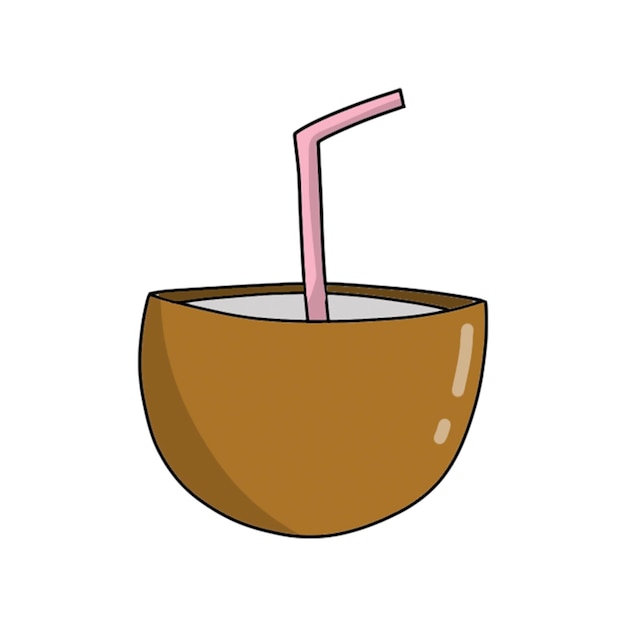coconut cocktail isolated on white background doodle style illustration