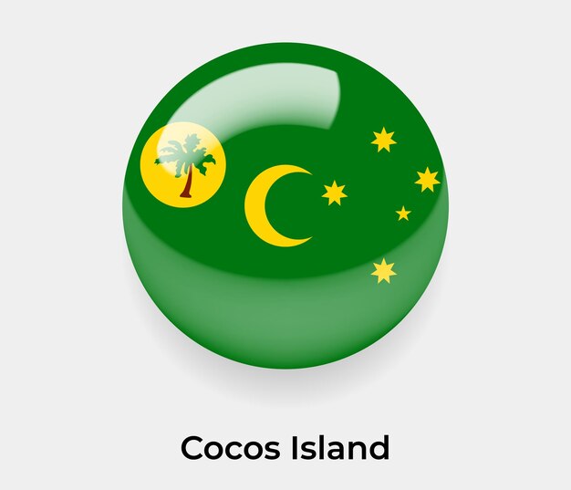 Cocos Island bandera brillante burbuja icono vector ilustración