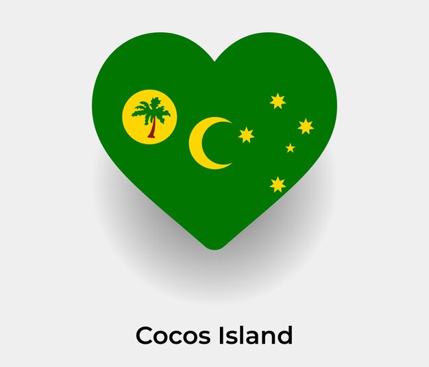 Cocos Island bandera corazón forma icono vector ilustración