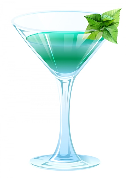 Vector cóctel de alcohol con hojas de menta verde