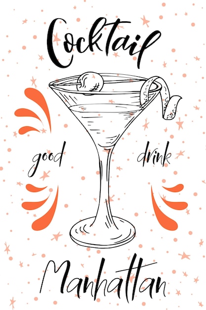 Cóctel alcohólico Manhattan Party cartel de verano Fondo vectorial