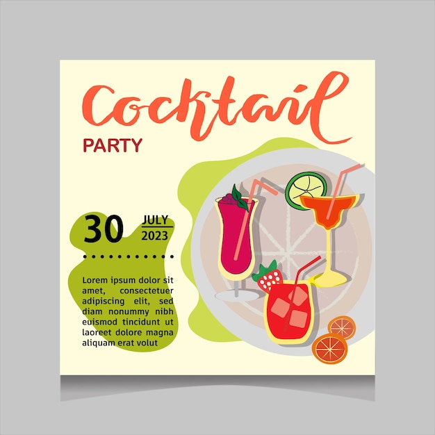 Vector cóctel banner colorido plano para redes sociales. ilustración vectorial