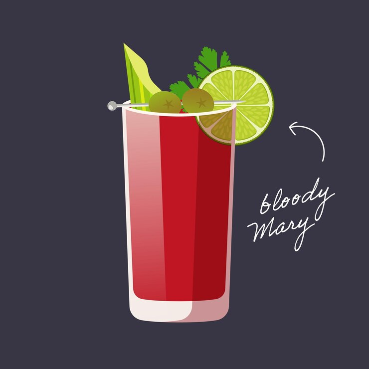 Vector el cóctel clásico bloody mary aislado sobre un fondo negro