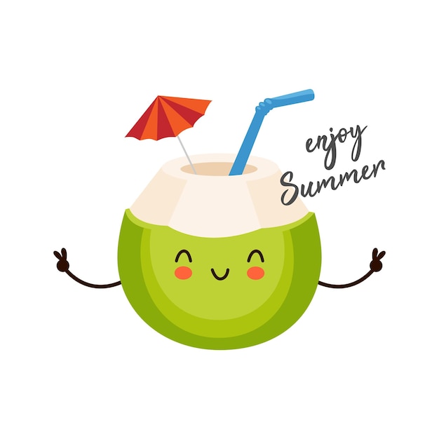 Cóctel de coco exótico personaje gracioso
