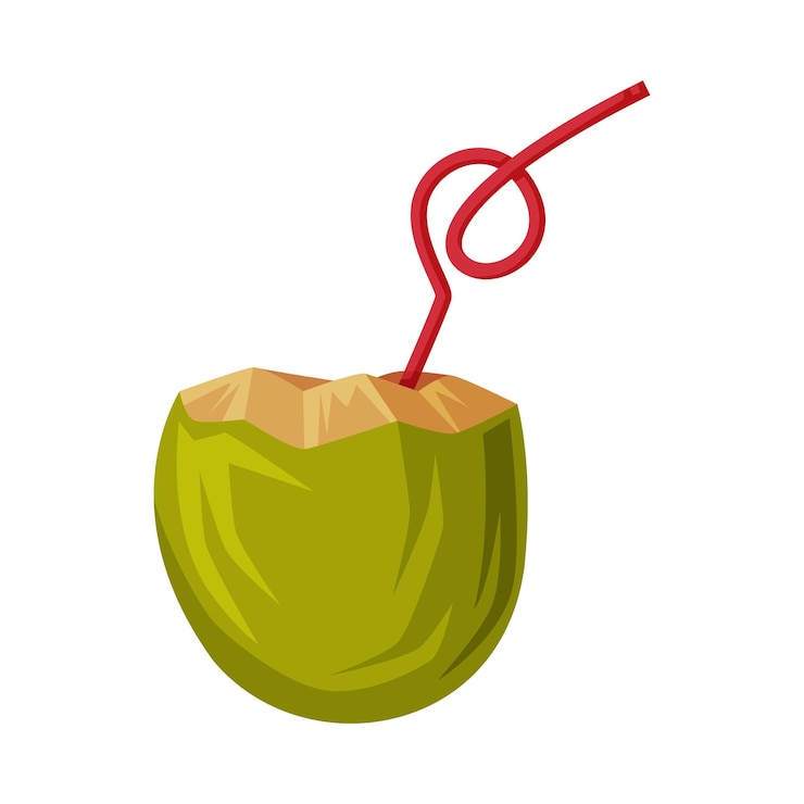 Vector cóctel de coco con paja como bebida refrescante tradicional de bali ilustración vectorial