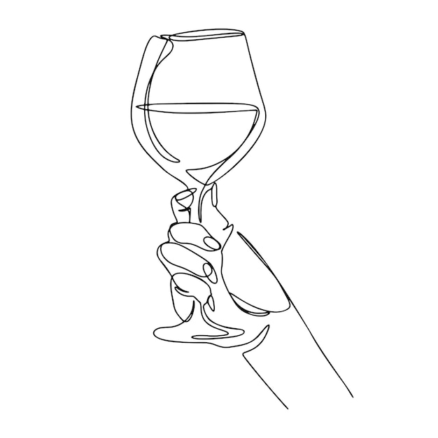 Vector cóctel de copa de vino de mano dibujo de una línea ilustración moderna continua