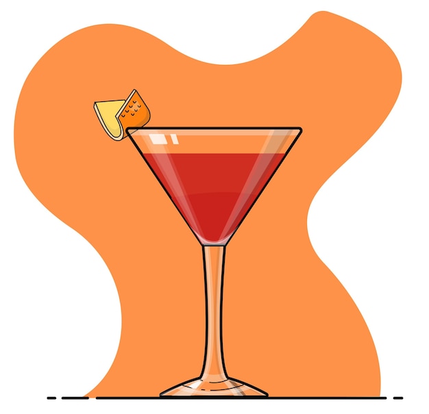 Cóctel cosmopolita con cáscara de naranja Imagen vectorial aislada con fondo blanco y naranja