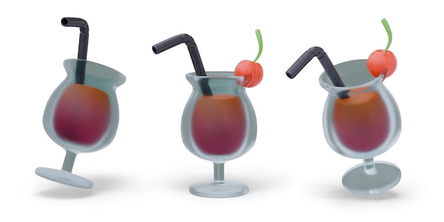 Cóctel frío en vaso con tallo Bebida roja con paja y bayas Alcohol con jarabe de cereza