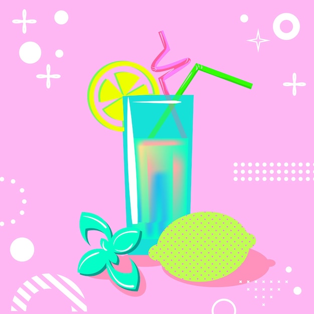 Un cóctel con frutas frescas un cartel de brillo para su fiesta de cócteles o bar de cóctels colores eléctricos