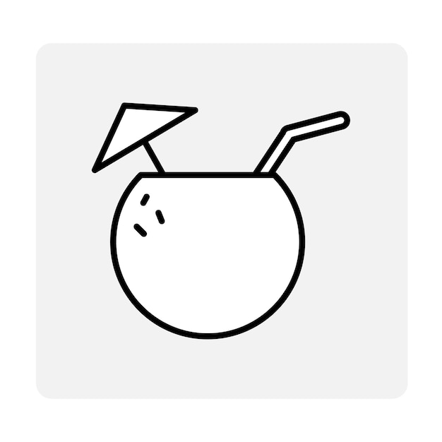 Cóctel en icono de coco. Sko de frutas en coco con sombrilla. ilustración vectorial EPS 10.