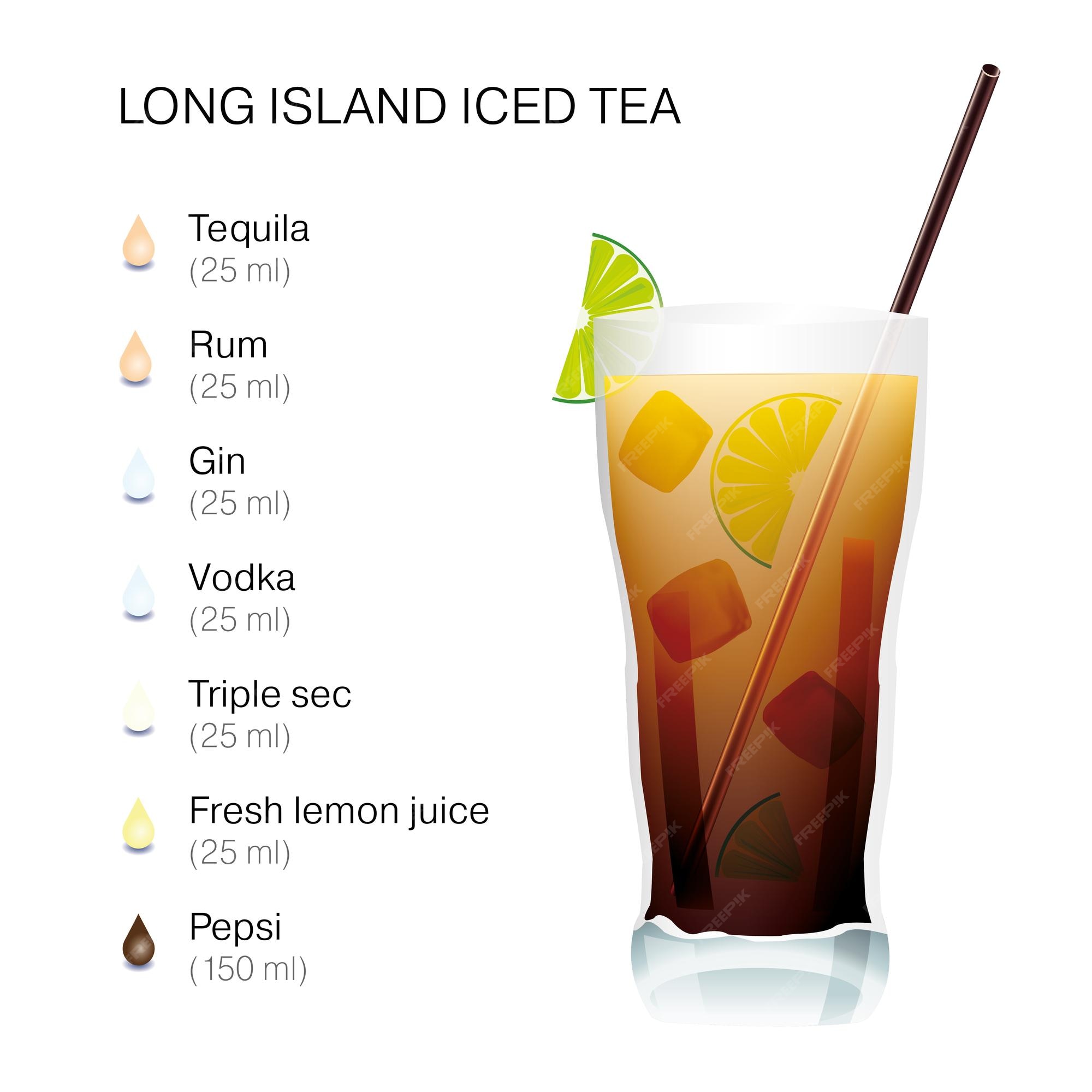 Cóctel long island iced tea con descripción de receta ilustración vectorial  sobre fondo blanco | Vector Premium
