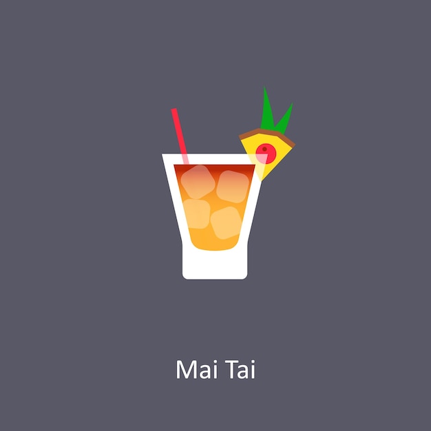 Vector cóctel mai tai sobre fondo oscuro en estilo plano