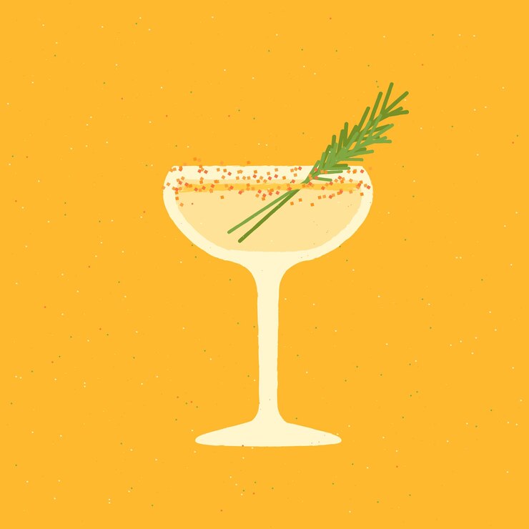 Vector cóctel margarita bebida alcohólica con romero bebida ligera para bar y evento ilustración de vector plano con textura cartel de bebida de alcohol retro simple