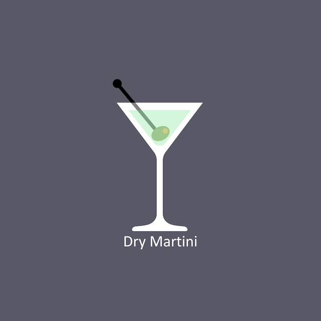 Cóctel Martini seco sobre fondo oscuro en estilo plano Ilustración vectorial