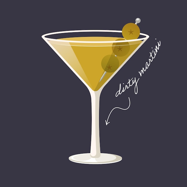 Un cóctel de martini sucio aislado sobre un fondo negro.