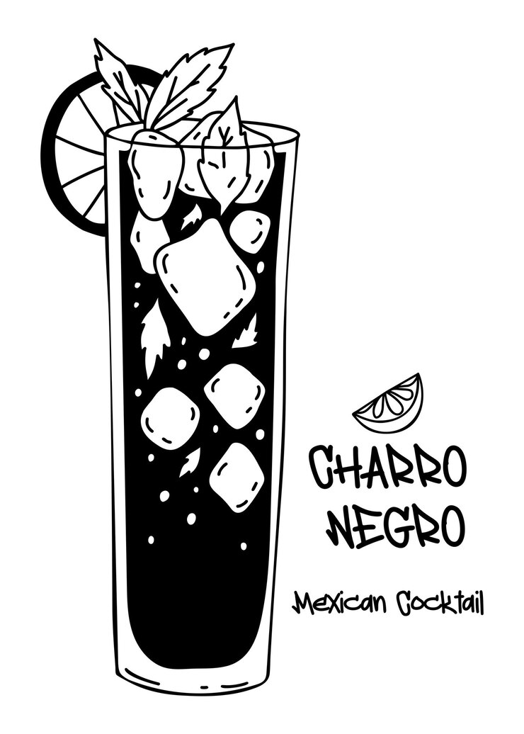 Vector cóctel mexicano charro negro bebida alcohólica popular latinoamericana doodle de dibujo a mano