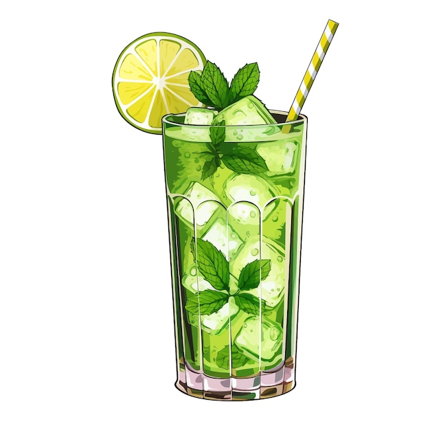 Vector el cóctel de mojito dibujado a mano ilustración vectorial de dibujos animados clipart fondo blanco