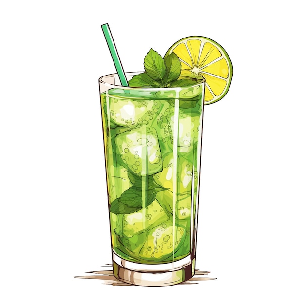 Vector el cóctel de mojito dibujado a mano ilustración vectorial de dibujos animados clipart fondo blanco