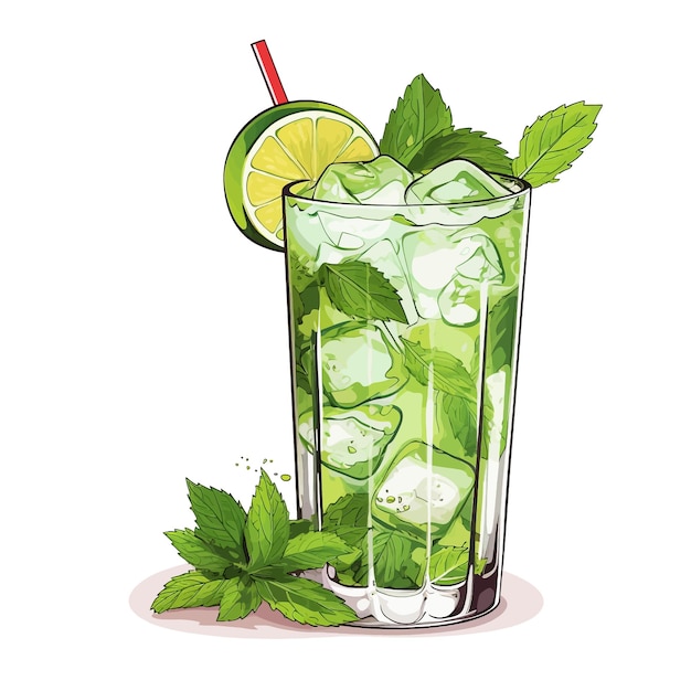 Vector el cóctel de mojito dibujado a mano ilustración vectorial de dibujos animados clipart fondo blanco