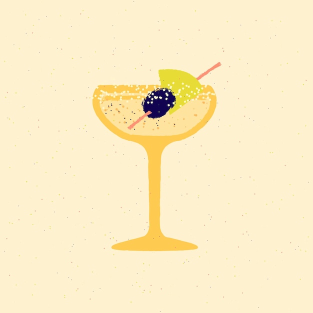 Cóctel con oliva y rebanada Martini para evento Ilustración de vector plano