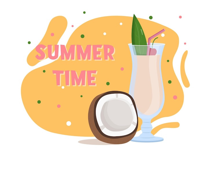 Vector cóctel de piña colada. bebida de verano. coco. ilustración vectorial plana