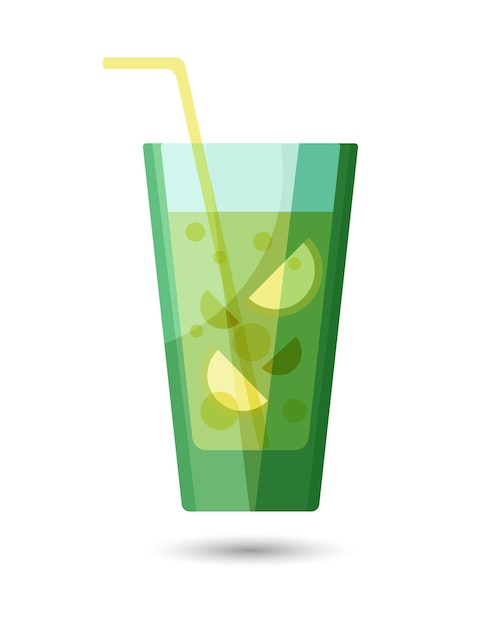 Cóctel refrescante con lima y menta en un vaso con una pajita Icono de ilustración de verano colorido