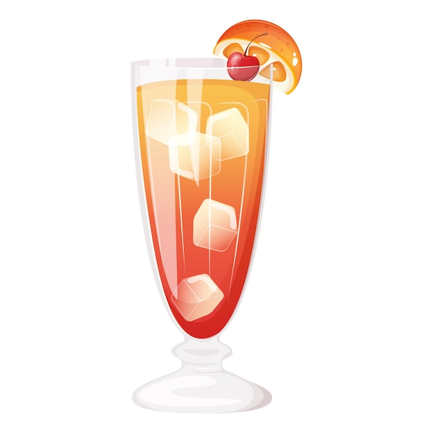 Cóctel Tequila sunrise decorado con naranja y cereza