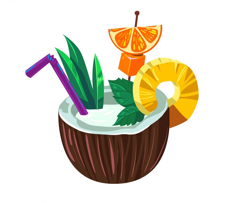 Vector cóctel tropical de coco