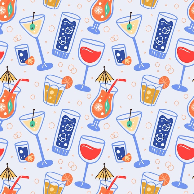 Cóctel tropical de patrones sin fisuras Dibujado a mano exóticas bebidas alcohólicas frías estilo minimalista bar bebidas decoración doodle moda vector decoración textil papel de envolver papel tapiz impresión o tela