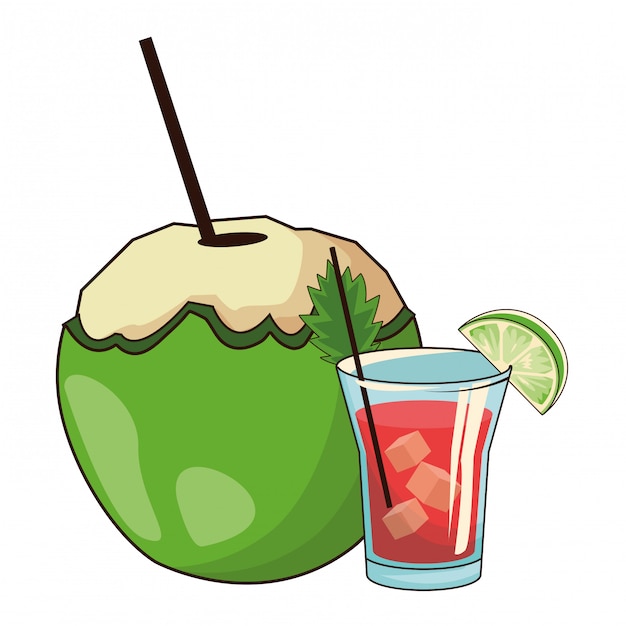 Cóctel de vidrio y cococnut