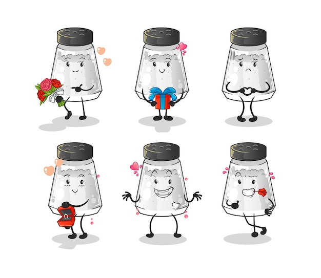 Coctelera de sal amor conjunto personaje de dibujos animados mascota vector