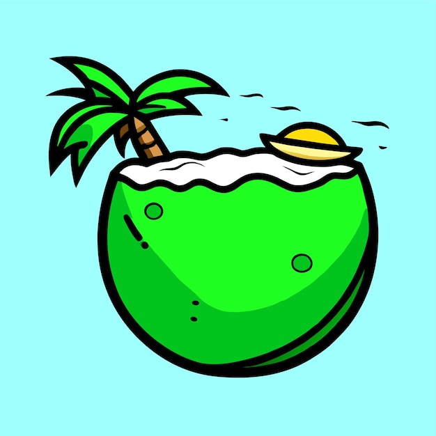 Vector cócteles de coco verde con playa de verano