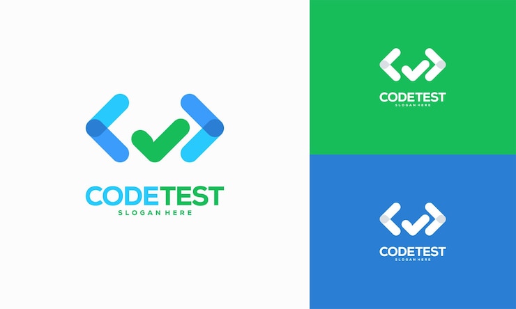 Vector code tester logo plantilla diseño concepto programador tecnología logo