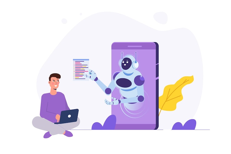 Vector codificación bot chat bot concepto desarrollado ilustraciones vectoriales para el folleto de la página de destino del sitio web de banner