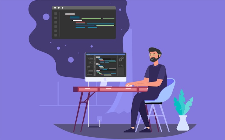 Vector codificación en una computadora con un script de programación para el desarrollo de software