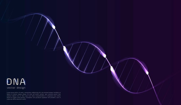 Vector código de adn resumen antecedentes líneas brillantes en espiral sobre fondo oscuro