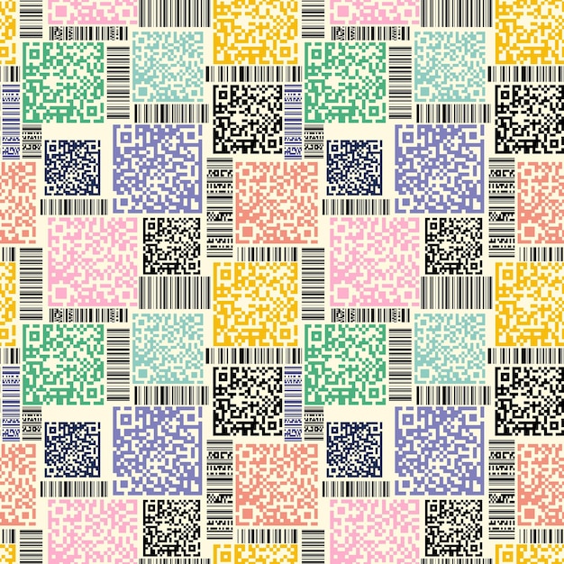 Código de barras y código qr diseño de patrón sin costuras moderno negro y colorido código de producto y barra qr