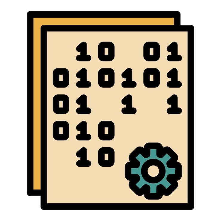 Vector código binario e icono de engranaje describir el código binario y el icono vectorial de engrenaje color plano aislado