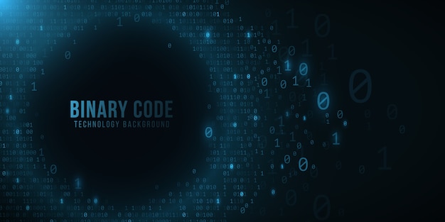 Código binario sobre un fondo azul oscuro. Diseño moderno de alta tecnología.